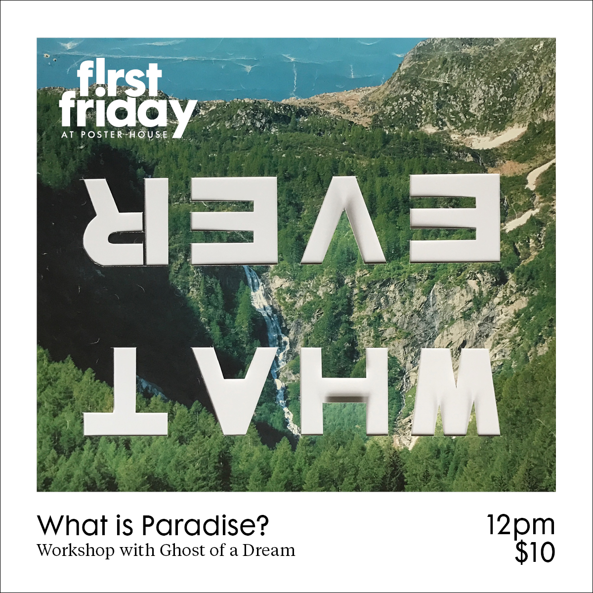 Announcement promoting an event featuring a poster with white, cut out